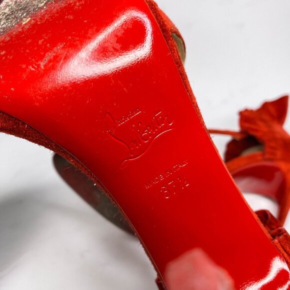 Louboutin Colankle Red Suede Sandals - Picture 8 of 10